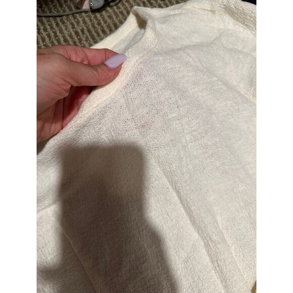 MADEWELL Women's Textured Thread Side Tie Top White Long Sleeve Shirt XXS - Picture 3 of 3